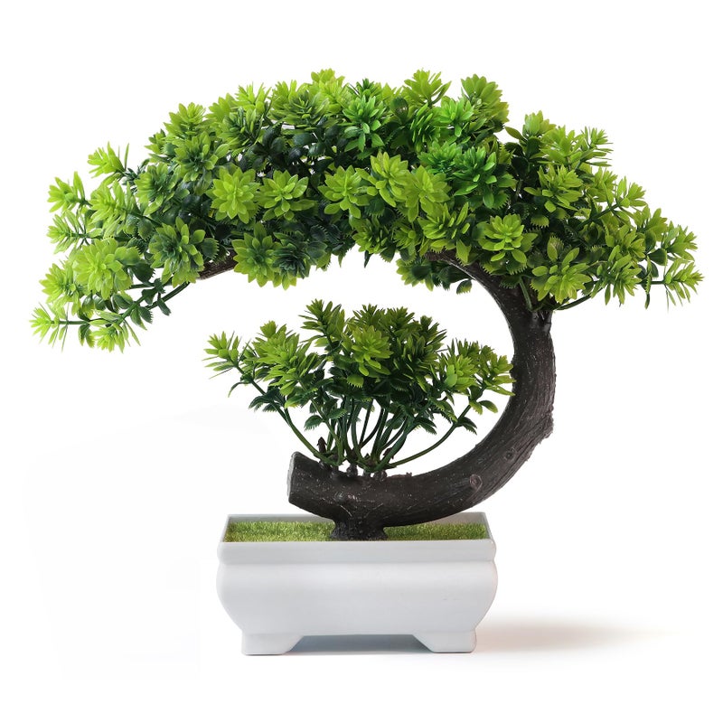 yoerm Fake Plants Small Artificial Bonsai Tree for Home Decor Living Room Bathroom Bookshelf Entryway Table Wall Shelf Modern Farmhouse Decor, 8.5" Tall, Green - Image 1